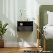 HOMCOM Noptieră Suspendată cu Sertar și Raft Superior din Lemn, 35x32x22,5 cm, Negru | Aosom Romania 