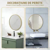 HOMCOM Oglindă Rotundă pentru Baie, din Sticlă și Oțel, Ø70x2.5 cm, culoare Auriu | Aosom Romania