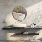 HOMCOM Oglindă Rotundă pentru Baie, din Sticlă și Oțel, Ø70x2.5 cm, culoare Auriu | Aosom Romania