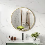 HOMCOM Oglindă Rotundă pentru Baie, din Sticlă și Oțel, Ø70x2.5 cm, culoare Auriu | Aosom Romania