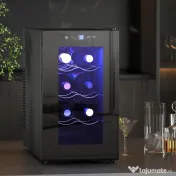 HOMCOM Cantineta Frigorifică pentru 8 Sticle de Vin, Capacitate 21L, Display Touch și Rafturi Reglabile, Negru 