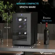 HOMCOM Cantineta Frigorifică pentru 8 Sticle de Vin, Capacitate 21L, Display Touch și Rafturi Reglabile, Negru 