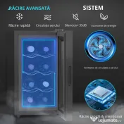 HOMCOM Cantineta Frigorifică pentru 8 Sticle de Vin, Capacitate 21L, Display Touch și Rafturi Reglabile, Negru 