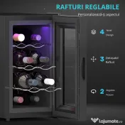 HOMCOM Cantineta Frigorifică pentru 8 Sticle de Vin, Capacitate 21L, Display Touch și Rafturi Reglabile, Negru 