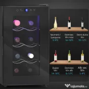 HOMCOM Cantineta Frigorifică pentru 8 Sticle de Vin, Capacitate 21L, Display Touch și Rafturi Reglabile, Negru 