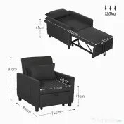 HOMCOM Fotoliu-Pat 3 în 1 cu Buzunare Laterale și Spătar Rabatabil, Fotoliu Modern Convertibil în Pat, 74x84x81 cm, Gri | Aosom Romania 