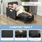 HOMCOM Fotoliu-Pat 3 în 1 cu Buzunare Laterale și Spătar Rabatabil, Fotoliu Modern Convertibil în Pat, 74x84x81 cm, Gri | Aosom Romania 