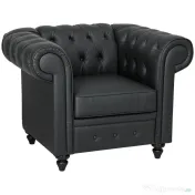 HOMCOM Fotoliu Decorativ Tapițat cu Butoni Decorativi și Picioare din Lemn, 105x86x79 cm, Negru | Aosom Romania 