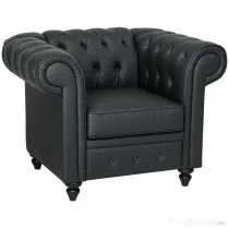 HOMCOM Fotoliu Decorativ Tapițat cu Butoni Decorativi și Picioare din Lemn, 105x86x79 cm, Negru | Aosom Romania