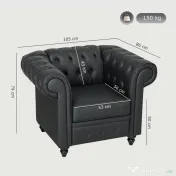HOMCOM Fotoliu Decorativ Tapițat cu Butoni Decorativi și Picioare din Lemn, 105x86x79 cm, Negru | Aosom Romania 