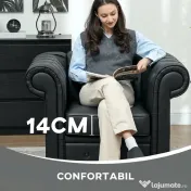HOMCOM Fotoliu Decorativ Tapițat cu Butoni Decorativi și Picioare din Lemn, 105x86x79 cm, Negru | Aosom Romania 