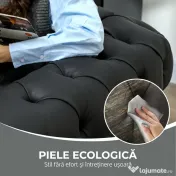 HOMCOM Fotoliu Decorativ Tapițat cu Butoni Decorativi și Picioare din Lemn, 105x86x79 cm, Negru | Aosom Romania 