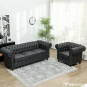 HOMCOM Fotoliu Decorativ Tapițat cu Butoni Decorativi și Picioare din Lemn, 105x86x79 cm, Negru | Aosom Romania 