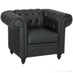 HOMCOM Fotoliu Stil Chesterfield din Piele Ecologică PU cu Picioare din Lemn, Negru