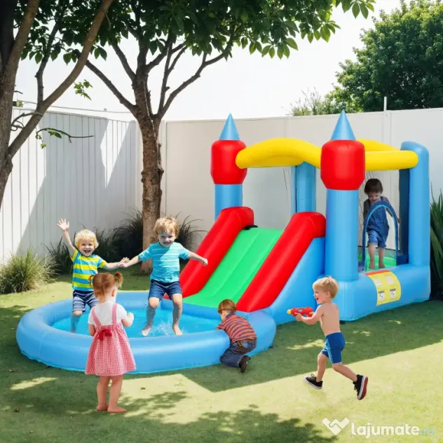 AIYAPLAY Castel Gonflabil Trambulină 4 în 1, Tobogan, 415x205x190cm, Multicolor