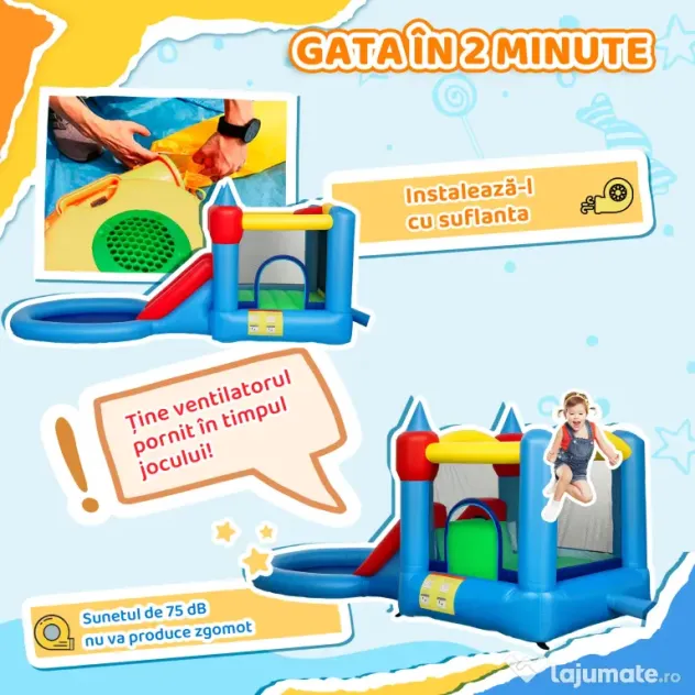AIYAPLAY Castel Gonflabil Trambulină 4 în 1, Tobogan, 415x205x190cm, Multicolor