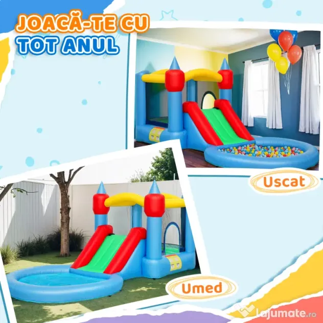 AIYAPLAY Castel Gonflabil Trambulină 4 în 1, Tobogan, 415x205x190cm, Multicolor