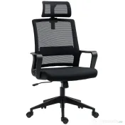 HOMCOM Scaun de Birou Ergonomic cu Tetieră, Înălțime Reglabilă și Funcție de Balansare, 60x64x102-112 cm, Negru | Aosom Romania 