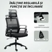 HOMCOM Scaun de Birou Ergonomic cu Tetieră, Înălțime Reglabilă și Funcție de Balansare, 60x64x102-112 cm, Negru | Aosom Romania 