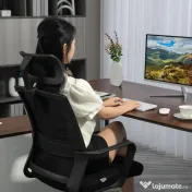 HOMCOM Scaun de Birou Ergonomic cu Tetieră, Înălțime Reglabilă și Funcție de Balansare, 60x64x102-112 cm, Negru | Aosom Romania 