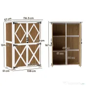 Outsunny Căsuță de Grădină cu 2 Rafturi, 2 Uși cu Încuietoare și Picioare Reglabile, 116.5x57x159/167 cm, Maro și Alb | Aosom Romania 