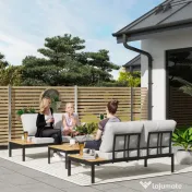 Outsunny Set Mobilier de Grădină din 4 Piese, cu 2 Canapele și 2 Măsuțe de Cafea, 141x64x62 cm, Lemn Natural | Aosom Romania 