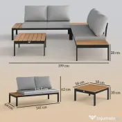 Outsunny Set Mobilier de Grădină din 4 Piese, cu 2 Canapele și 2 Măsuțe de Cafea, 141x64x62 cm, Lemn Natural | Aosom Romania 