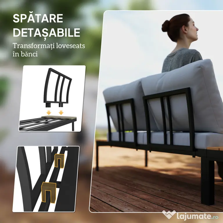Outsunny Set Mobilier de Grădină din 4 Piese, cu 2 Canapele și 2 Măsuțe de Cafea, 141x64x62 cm, Lemn Natural | Aosom Romania