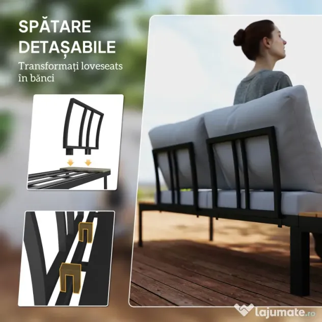 Outsunny Set Mobilier de Grădină din 4 Piese, cu 2 Canapele și 2 Măsuțe de Cafea, 141x64x62 cm, Lemn Natural | Aosom Romania