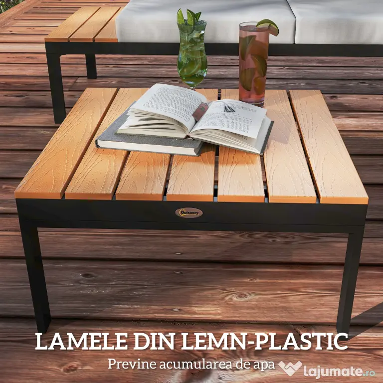 Outsunny Set Mobilier de Grădină din 4 Piese, cu 2 Canapele și 2 Măsuțe de Cafea, 141x64x62 cm, Lemn Natural | Aosom Romania