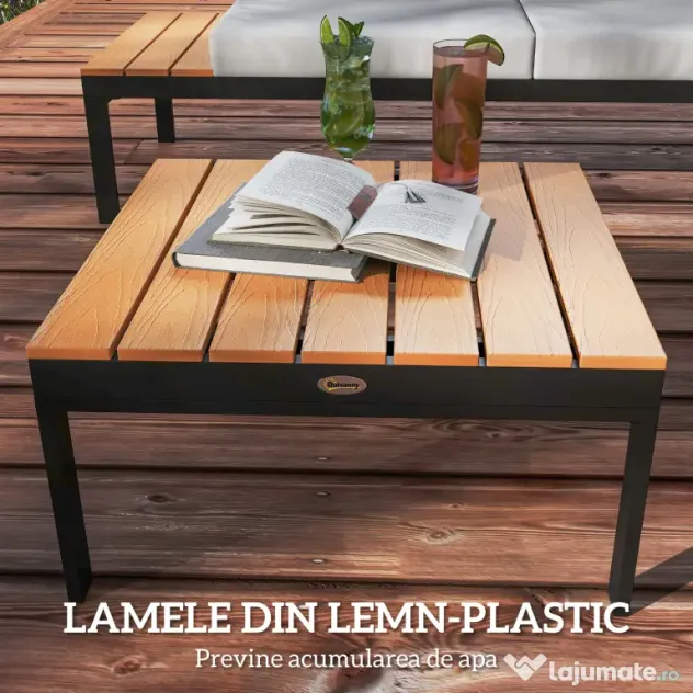 Outsunny Set Mobilier de Grădină din 4 Piese, cu 2 Canapele și 2 Măsuțe de Cafea, 141x64x62 cm, Lemn Natural | Aosom Romania