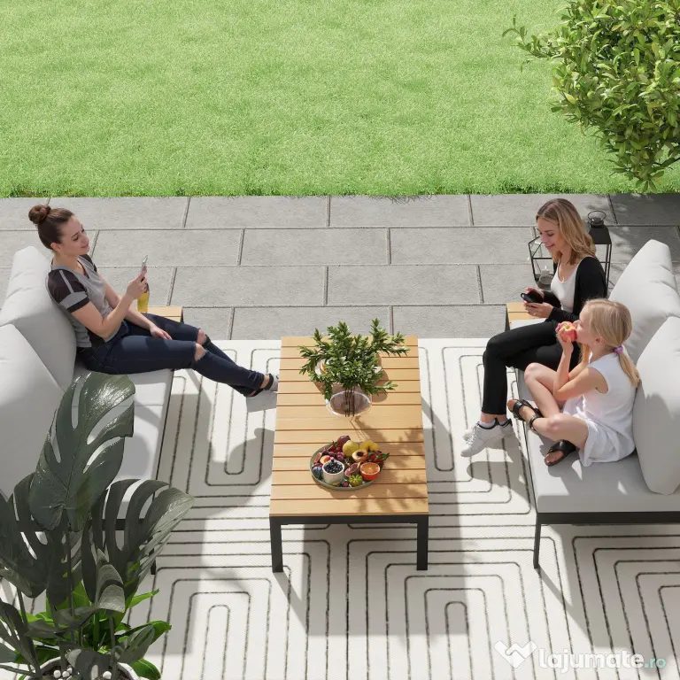 Outsunny Set Mobilier de Grădină din 4 Piese, cu 2 Canapele și 2 Măsuțe de Cafea, 141x64x62 cm, Lemn Natural | Aosom Romania