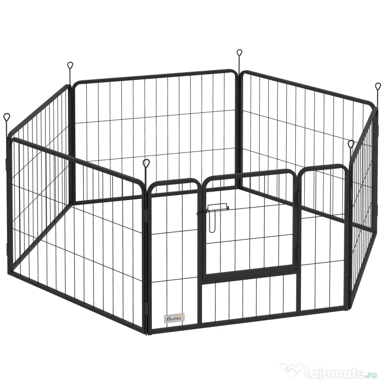 PawHut Țarc pentru Câini Portabil din 6 Panouri, 160x80x60 cm, Negru | Aosom Romania