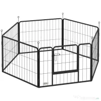 PawHut Țarc pentru Câini Portabil din 6 Panouri, 160x80x60 cm, Negru | Aosom Romania 
