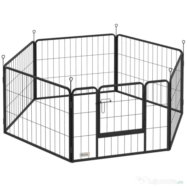 PawHut Țarc pentru Câini Portabil din 6 Panouri, 160x80x60 cm, Negru | Aosom Romania