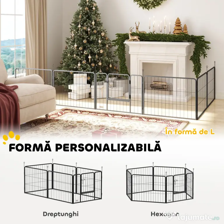 PawHut Țarc pentru Câini Portabil din 6 Panouri, 160x80x60 cm, Negru | Aosom Romania