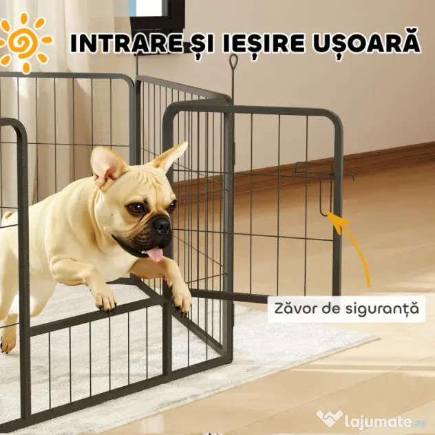PawHut Țarc pentru Câini Portabil din 6 Panouri, 160x80x60 cm, Negru | Aosom Romania