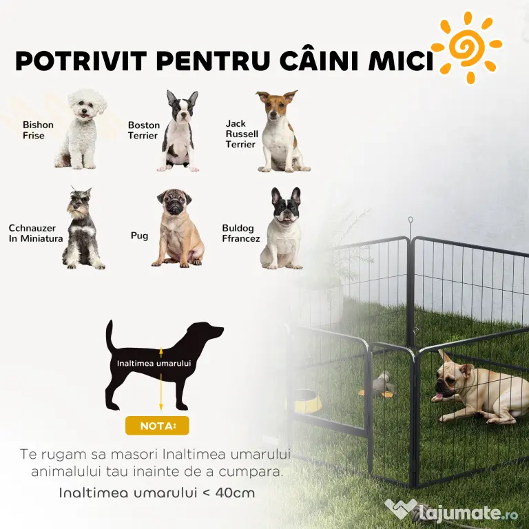 PawHut Țarc pentru Câini Portabil din 6 Panouri, 160x80x60 cm, Negru | Aosom Romania
