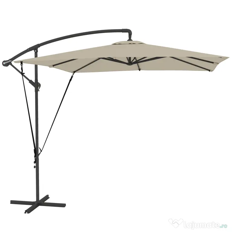 Outsunny Umbrelă de Grădină Suspendată 2.47x2.47 m, Umbrelă de Exterior cu Bază în Cruce, Corzi Antivânt, Bej | Aosom Romania