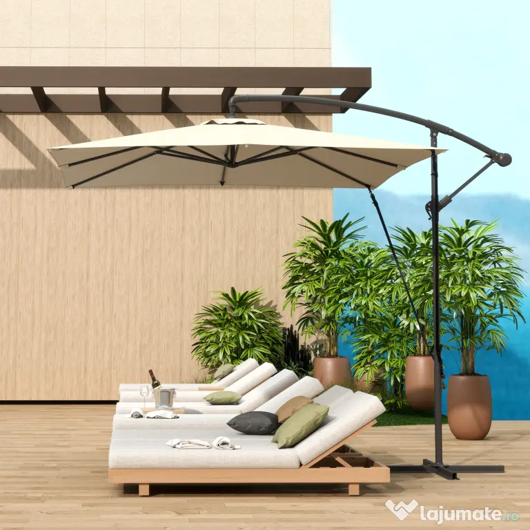 Outsunny Umbrelă de Grădină Suspendată 2.47x2.47 m, Umbrelă de Exterior cu Bază în Cruce, Corzi Antivânt, Bej | Aosom Romania