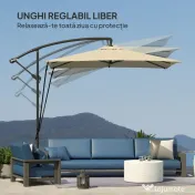 Outsunny Umbrelă de Grădină Suspendată 2.47x2.47 m, Umbrelă de Exterior cu Bază în Cruce, Corzi Antivânt, Bej | Aosom Romania 