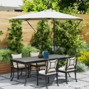 Outsunny Umbrelă de Grădină Suspendată 2.47x2.47 m, Umbrelă de Exterior cu Bază în Cruce, Corzi Antivânt, Bej | Aosom Romania 