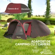 Outsunny Cort de Camping pentru 2-4 Persoane cu 2 Camere, Uși Duble și Geantă de Transport, 360x250x130 cm, Gri | Aosom Romania 