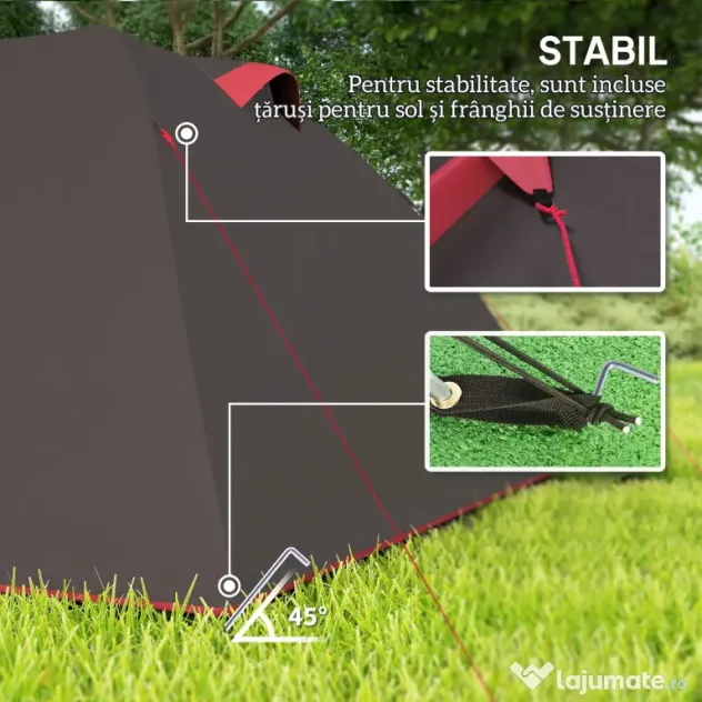 Outsunny Cort de Camping pentru 2-4 Persoane cu 2 Camere, Uși Duble și Geantă de Transport, 360x250x130 cm, Gri | Aosom Romania