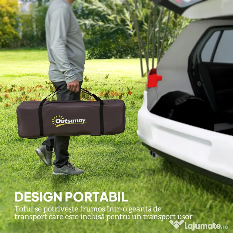 Outsunny Cort de Camping pentru 2-4 Persoane cu 2 Camere, Uși Duble și Geantă de Transport, 360x250x130 cm, Gri | Aosom Romania
