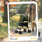 PawHut Cărucior Pliabil pentru Câini cu Lese, Geantă de Depozitare și Suport pentru Pahare, 76x44x103 cm, Verde | Aosom Romania 