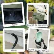 PawHut Cărucior Pliabil pentru Câini cu Lese, Geantă de Depozitare și Suport pentru Pahare, 76x44x103 cm, Verde | Aosom Romania 