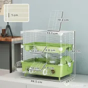 PawHut Cușcă pentru Hamsteri cu 2 Niveluri și 3 Uși cu Roată și Tuburi Verde și Alb | Aosom Romania 