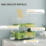 PawHut Cușcă pentru Hamsteri cu 2 Niveluri și 3 Uși cu Roată și Tuburi Verde și Alb | Aosom Romania 