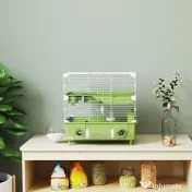 PawHut Cușcă pentru Hamsteri cu 2 Niveluri și 3 Uși cu Roată și Tuburi Verde și Alb | Aosom Romania 